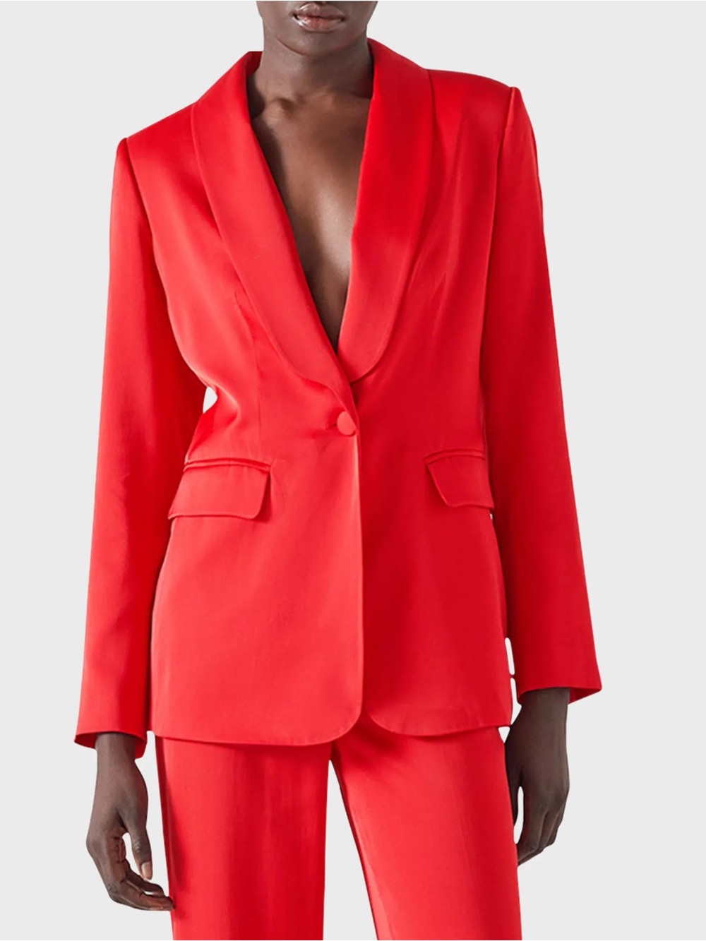 Zara Red Single-Button Shawl Collar Blazer